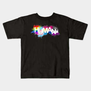 Unique Hand Drawn HUMAN Flags Paint Gay Pride Flag Queer Kids T-Shirt